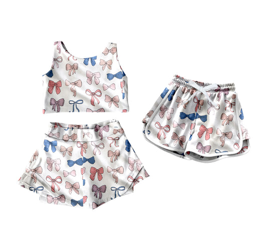Preorder (moq 5)Baby Girls Sleeveless Colorful Bows Top Skorts Set Shorts Bottoms