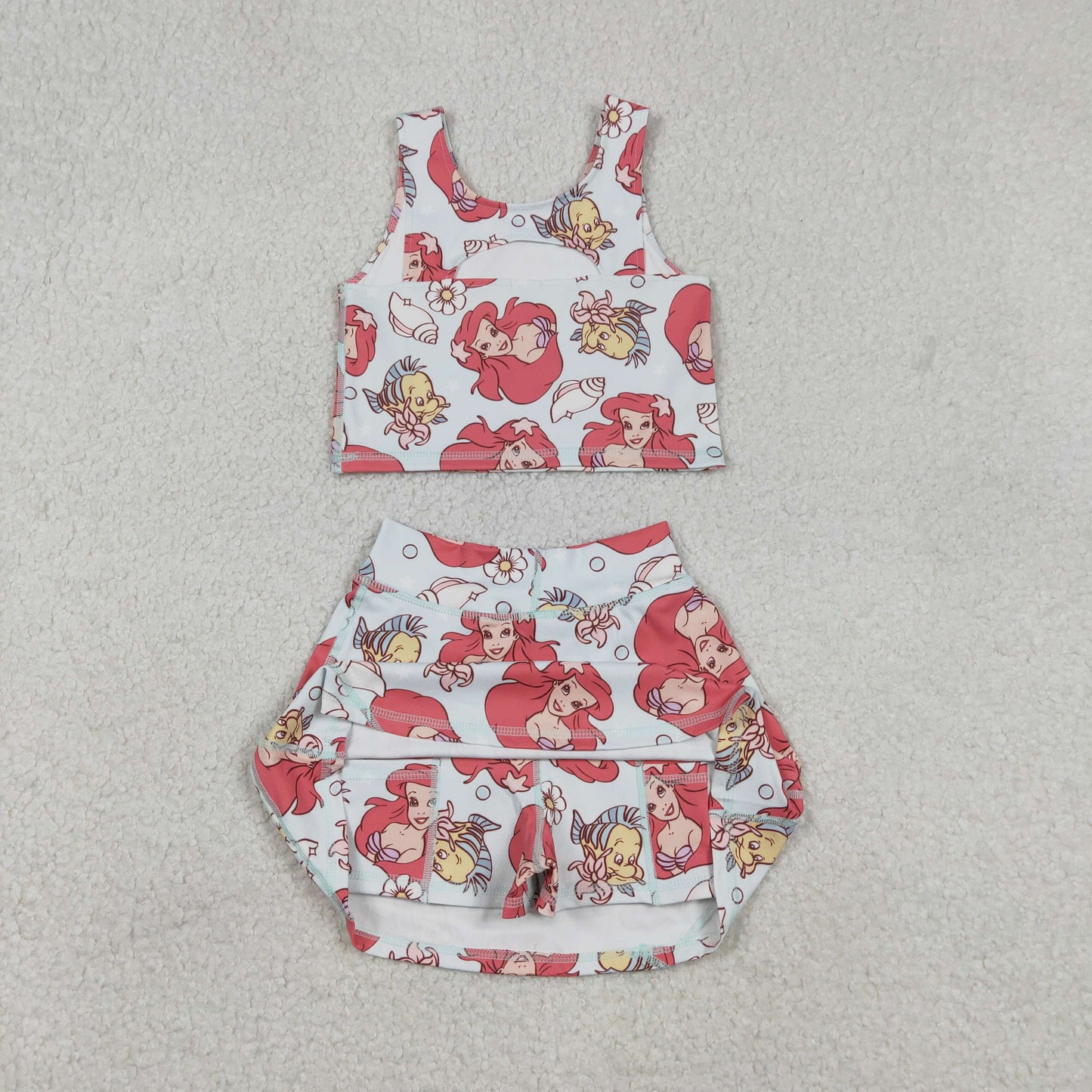 Baby Girls Sleeveless Cartoon Mermaid Fishes Top Skort Yoga Sets