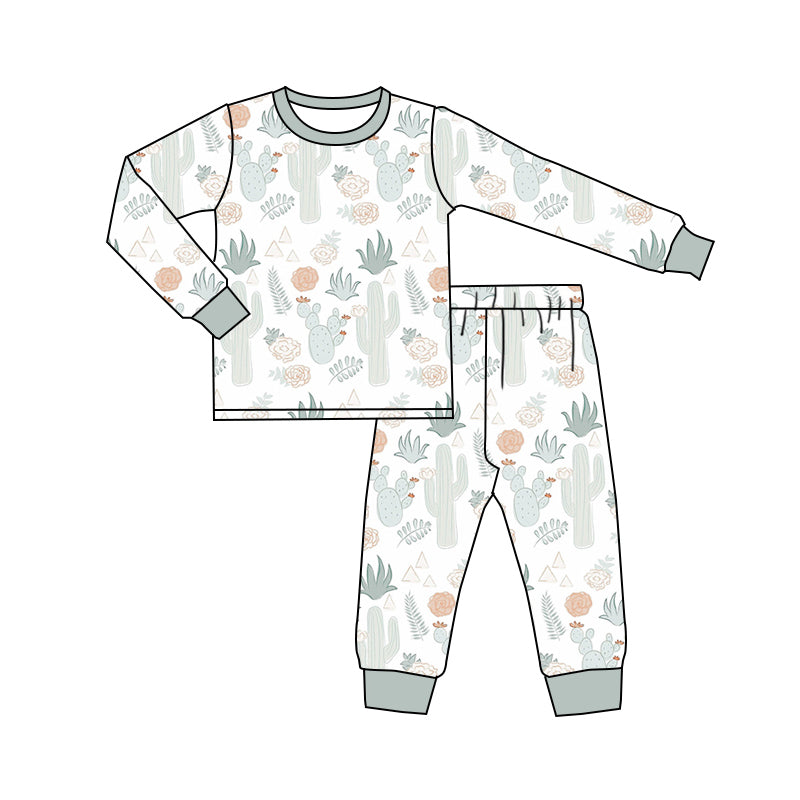 Baby Boys Western Cactus Long Sleeve Tee Top Pants Pajamas Clothes Sets preorder(MOQ 5)