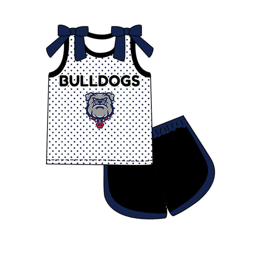 Preorder (moq 5)Baby Girls Bows Bulldogs Polka Dots Top Short Team Clothes Set