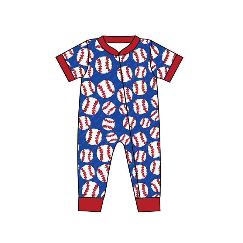 Baby Infant Boys Blue Baseball Short Sleeve Rompers preorder(moq 5)