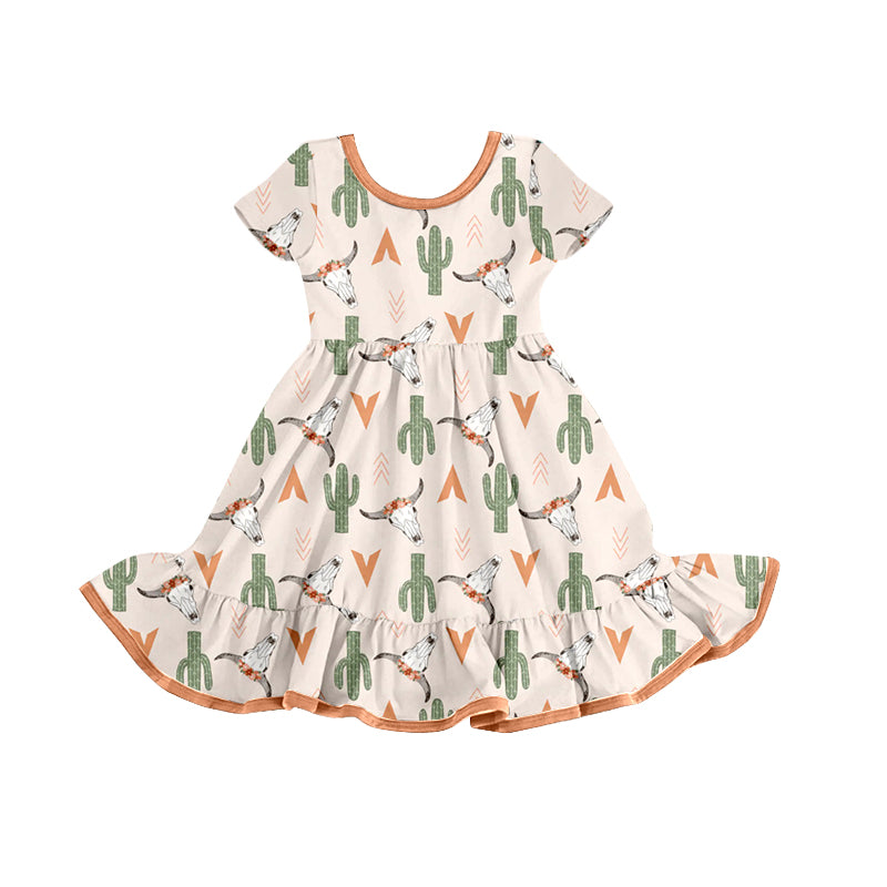 Baby Girls Summer Cactus Cow Ruffle Knee Length Dresses preorder(moq 5)