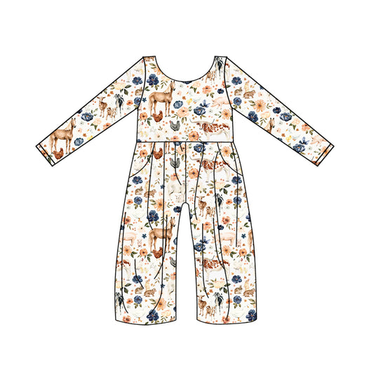 Baby Girls Western Flowers Farm Long Sleeve Pants Jumpsuits Preorder(moq 5)