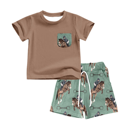 Baby Boys Short Sleeve Rodeo Pocket Shirt Shorts Outfits Sets preorder(moq 5)
