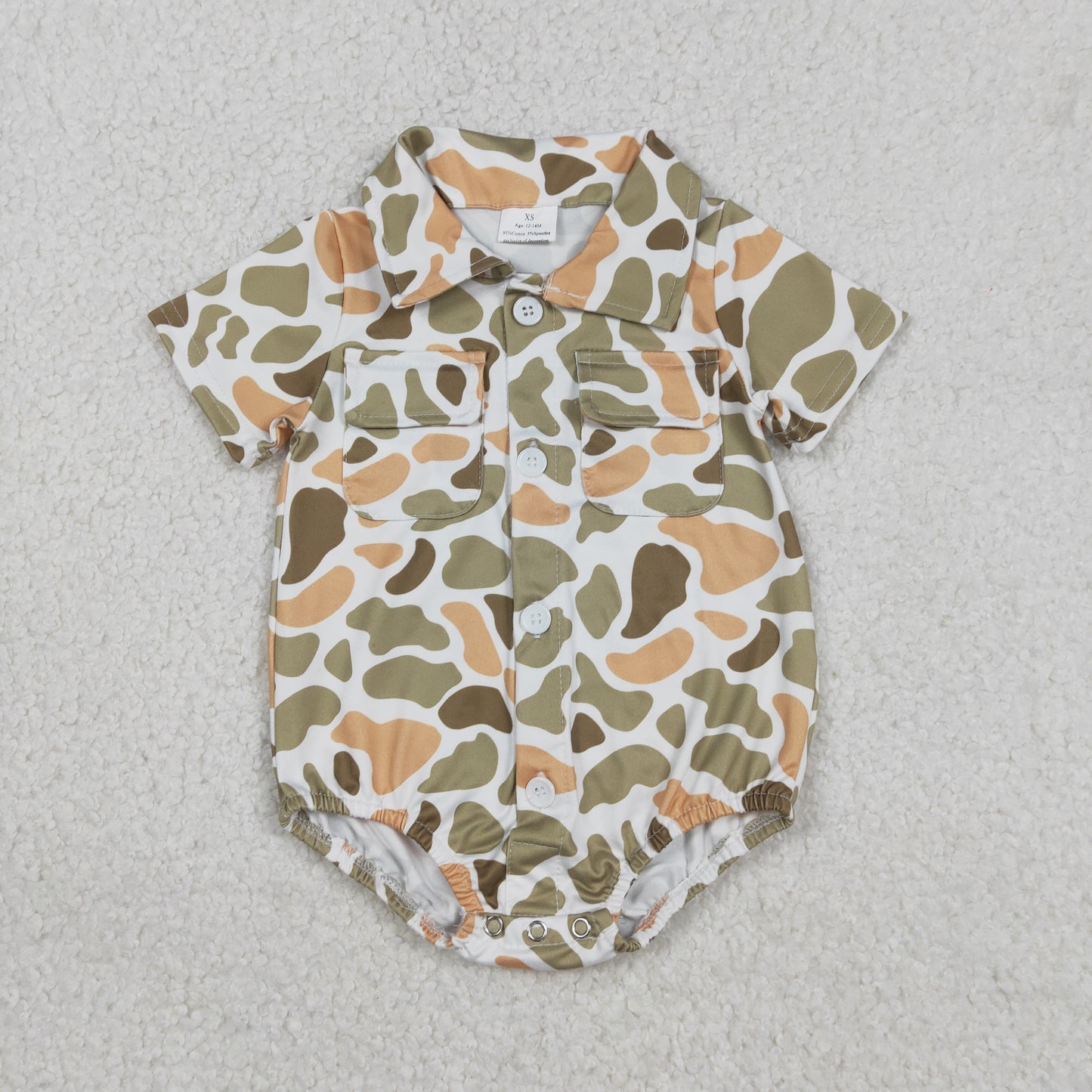 Baby Boys Southern Orange Camo Button Pockets Rompers