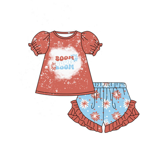 Baby Girls 4th Of July Boom Shirts Fierworks Shorts Clothes Sets preorder(moq 5)