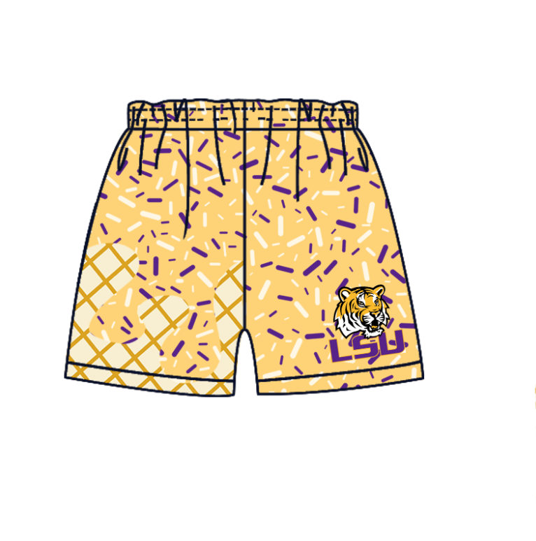 Preorder moq 5 Baby Boys Yellow Sprinkles LSU Tigers Team Shorts Bottom