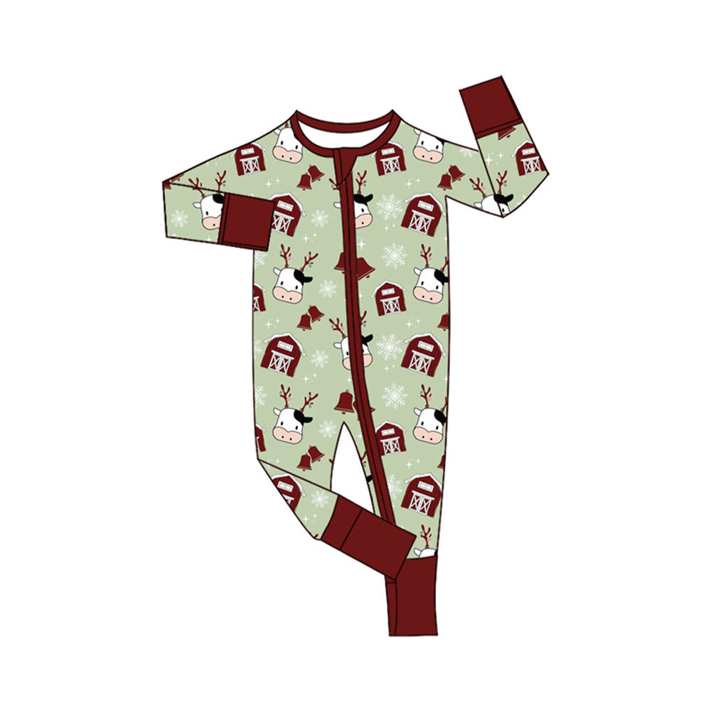 Baby Infant Girls Cow Deer Farm House Long Sleeve Zip Rompers preorder(moq 5)