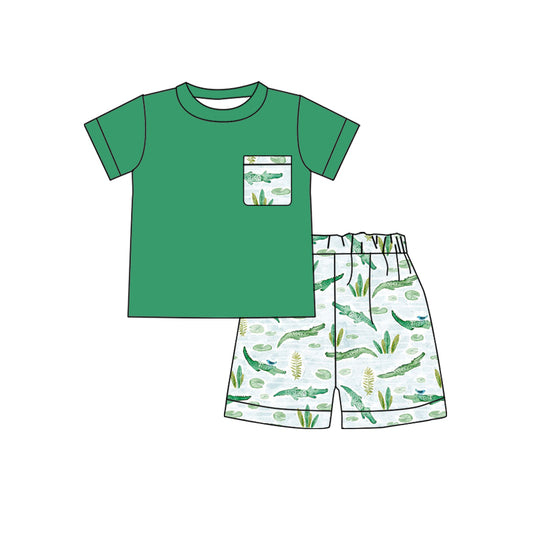 Baby Boys Crocodile Pocket Shirt Shorts Clothes Sets preorder (moq 5)