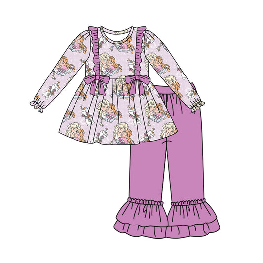 Baby Girls Princess Purple Tunic Top Ruffle Pants Clothes Sets Preorder(moq 5)