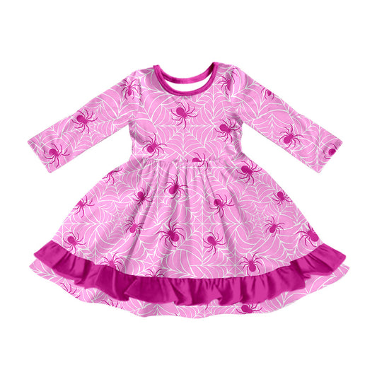 Baby Girls Halloween Pink Spiders Ruffle Knee Length Dresses preorder(MOQ 5)