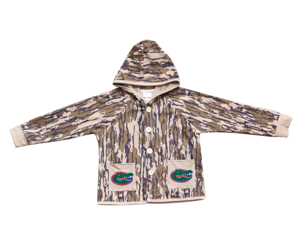 Preorder (moq 5)Baby Boys Olive Camo Crocodiles Pockets Team Button Hoodie Jackets Top
