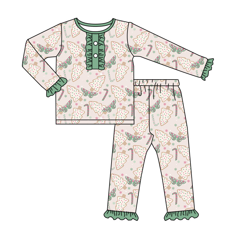 Baby Girls Christmas Tree Dots Top Pants Pajamas Clothes Sets Preorder(moq 5)