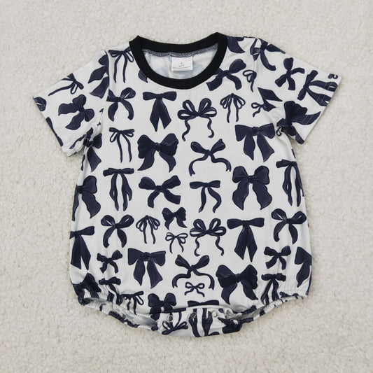 Baby Infant Girls Black Bows Short Sleeve Rompers