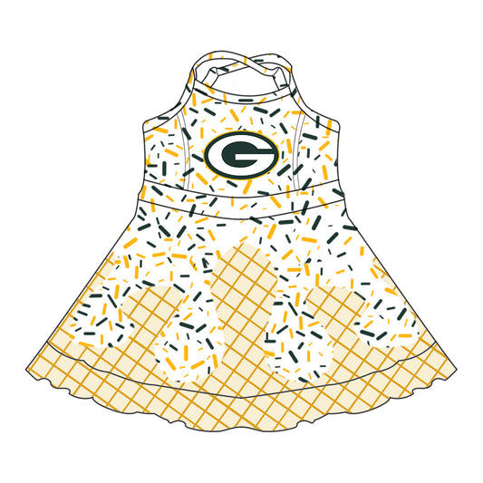 Preorder (moq 5)Baby Girls Drip Sprinkles Green Bay Packers Team Shorts Ruffle Knee Length Dress
