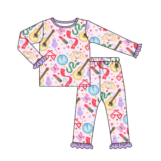 Baby Girls Pink Singer Butterfly Top Pants Pajamas Clothes Sets Preorder(moq 5)