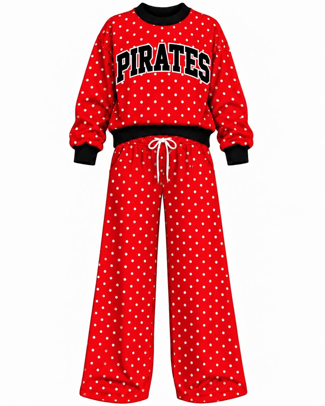 Preorder (moq 5) Baby Girls Red Pirates Polka Dots Top Pants Outfits Sets