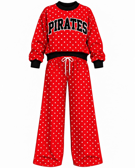 Preorder (moq 5) Baby Girls Red Pirates Polka Dots Top Pants Outfits Sets