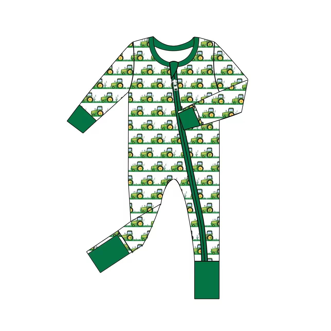 Baby Infant Boys Green Tractors Zip Rompers preorder(moq 5)