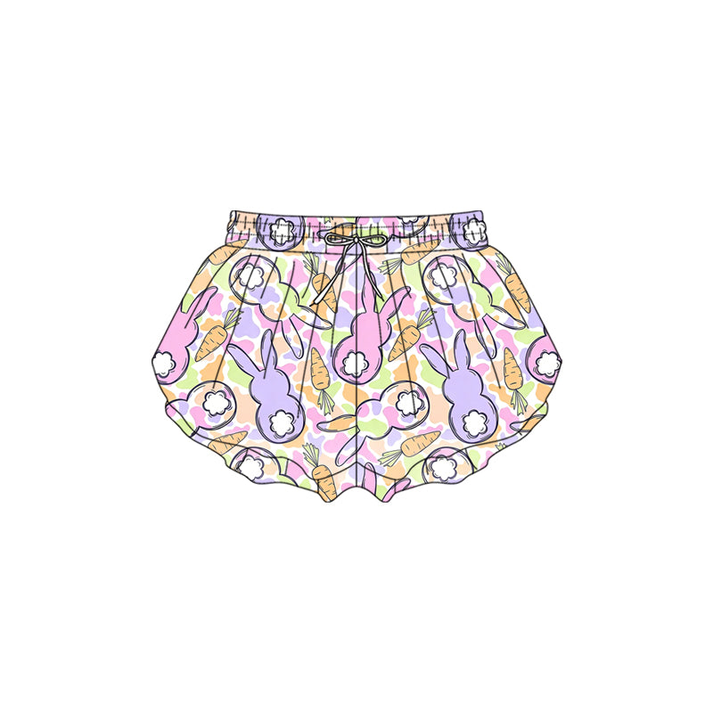 Preorder (moq 5)Baby Girls Colorful Rabbits Camo Carrots Easter Ruffle Shorts Bottom