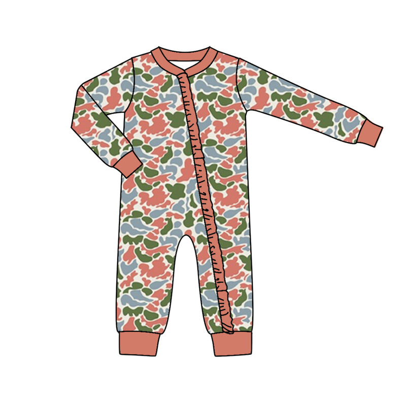 Baby Infant Girls Pink Camo Hunting Zip Rompers preorder(moq 5)