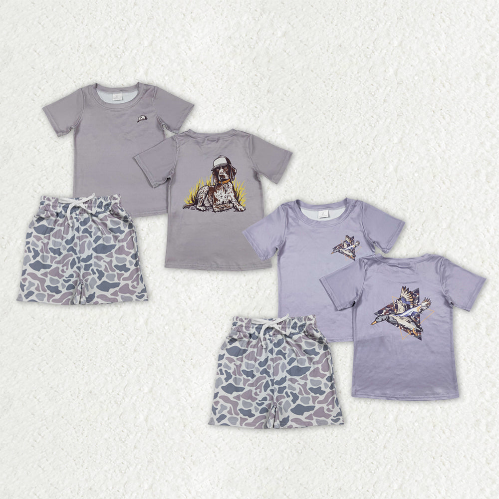 Sibling Baby Boys Camo Dogs Ducks Shirts Top Pockets Short Hunting Clothes Set