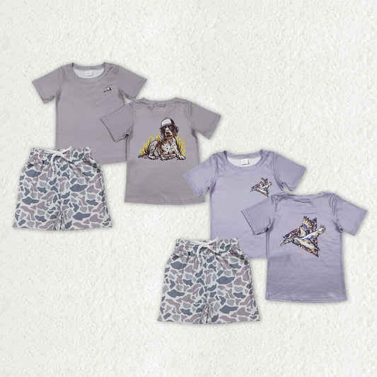 Sibling Baby Boys Camo Dogs Ducks Shirts Top Pockets Short Hunting Clothes Set
