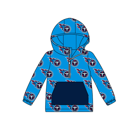 Preorder moq 5 Baby Boys Blue T Team Hooded Long Sleeve Tops