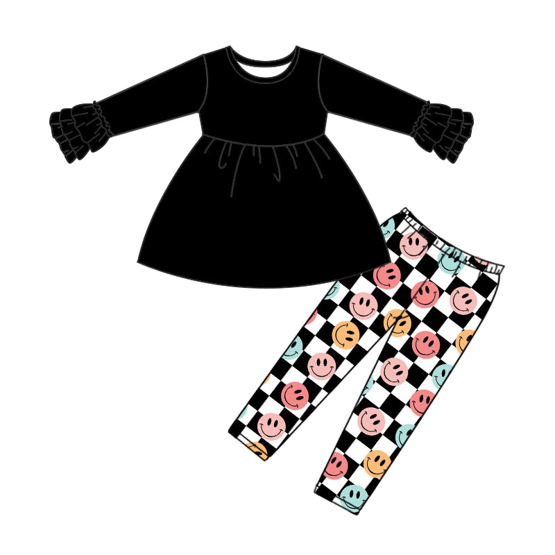 Baby Girls Black Tunic Top Smile Legging Pants Clothes Sets Preorder(moq 5)