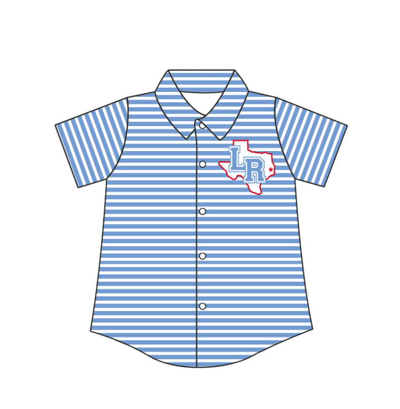 Preorder (moq 5)Baby Boys Blue Stripe Lumberton Raiders Team Button Shirt Top