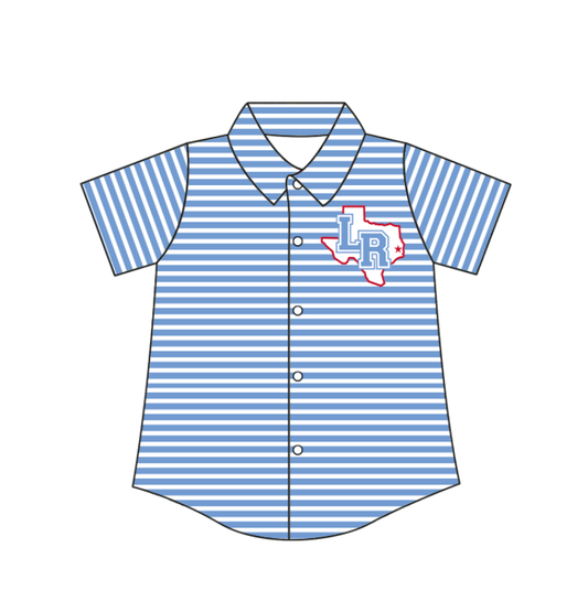 Preorder (moq 5)Baby Boys Blue Stripe Lumberton Raiders Team Button Shirt Top