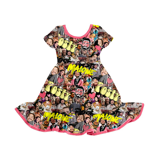 Baby Girls Short Sleeve Singer Pictures Knee Length Dresses preorder(moq 5)
