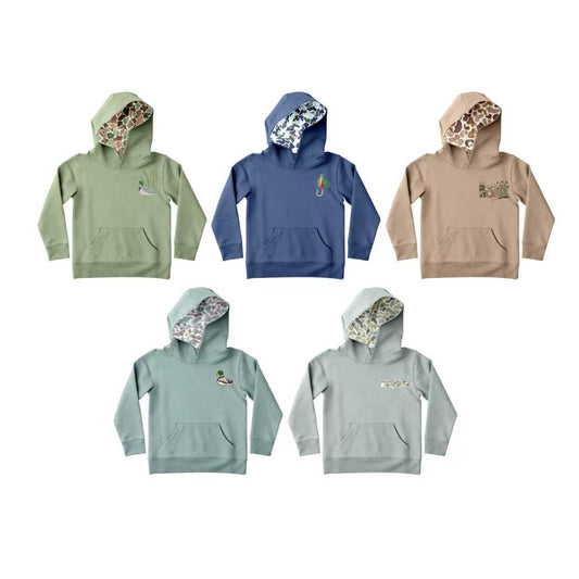 Preorder moq 5 (each item)Baby Boys Long Sleeve Ducks Deer Hunting Pocket Hoodies Tops