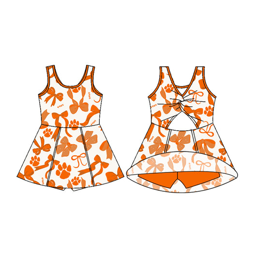 Preorder (moq 5)Baby Girls Sleeveless 49ers Bows Shorts Team Knee Length Dresses