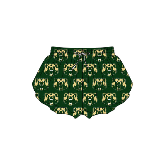 Preorder(moq 5) Baby Girls Dark Green Bear Plaid Yoga Team Ruffle Shorts