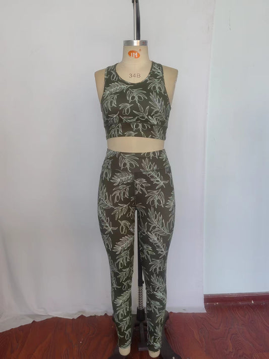 Adult Women Leaves Vest Top Pants Yogo Sports Clothes Sets Preorder