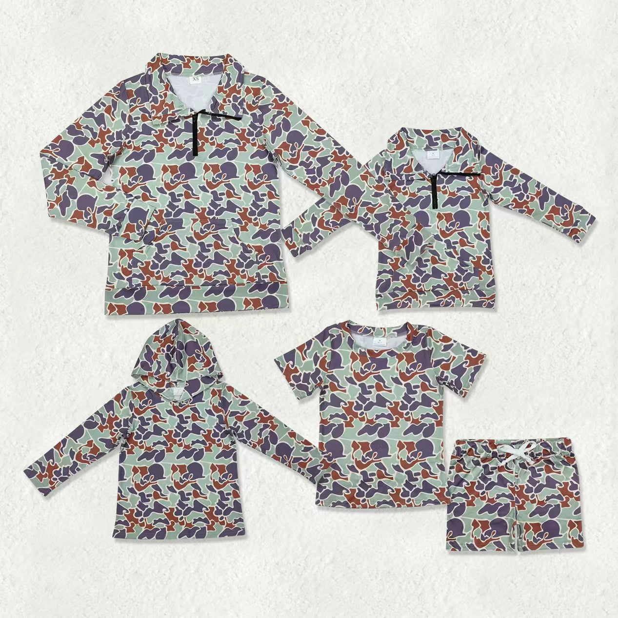 Sibling Family Mama Kids Southern Green Camo Zip Pullover Hoodie Tops Shorts Pajamas Sets