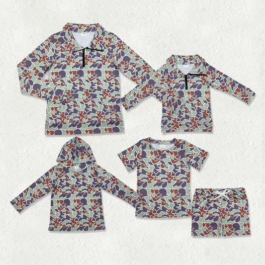 Sibling Family Mama Kids Southern Green Camo Zip Pullover Hoodie Tops Shorts Pajamas Sets