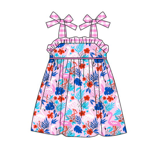 Baby Girls Pink Flamingo Straps Knee Length Dresses preorder(moq 5)