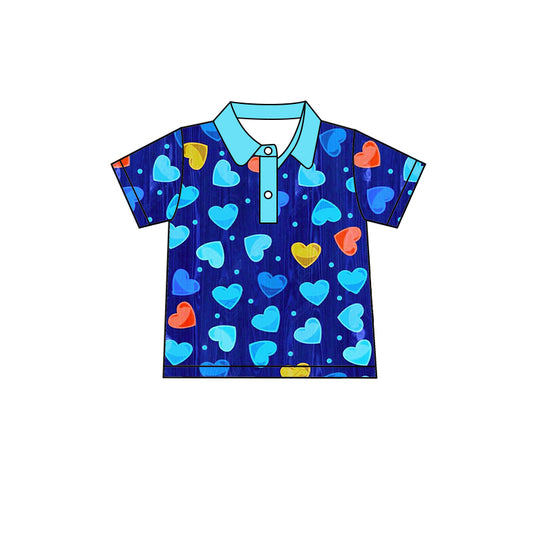 Baby Boys Valentines Blue Hearts Short Sleeve Tops preorder(moq 5)