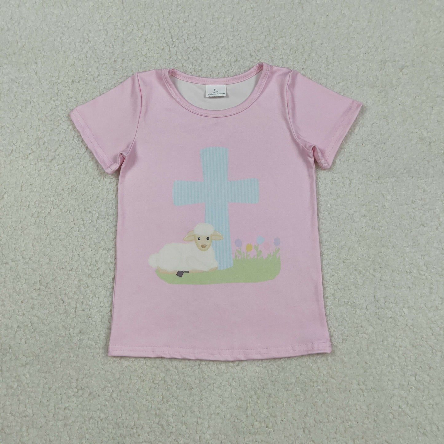 Sibling Baby Girls Short Sleeve Flowers Cross Rabbits Eggs Easter T-shirts Tops