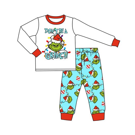 Baby Boys White Green Face Top Blue Pants Pajamas Clothes Sets Preorder(moq 5)