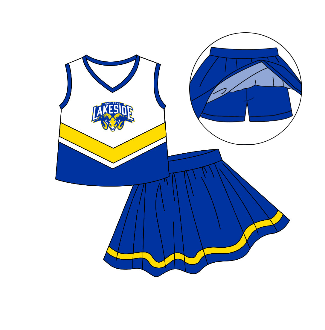 Preorder moq 5 Baby Girls Lakeside Team Cheer Tops Short Skirt Clothing Sets