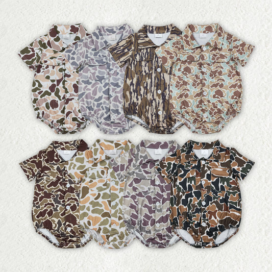 Sibling Baby Boys Southern Camo Button Pockets Hunting Rompers