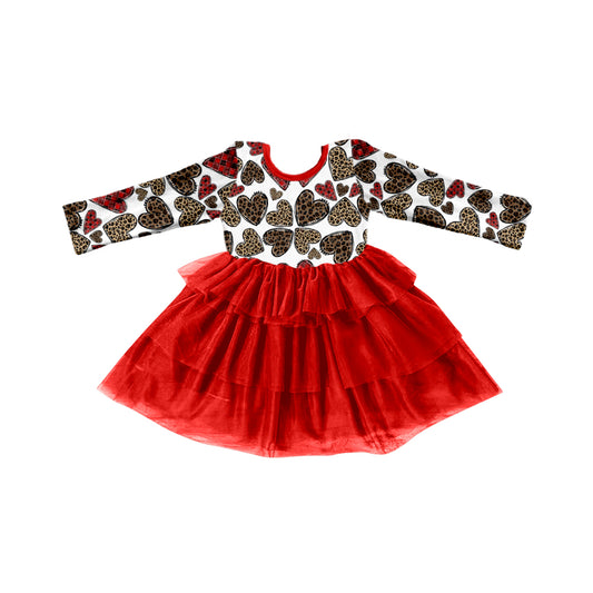 Baby Girls Valentines Leopard Hearts Tutu Ruffle Dresses preorder(moq 5)