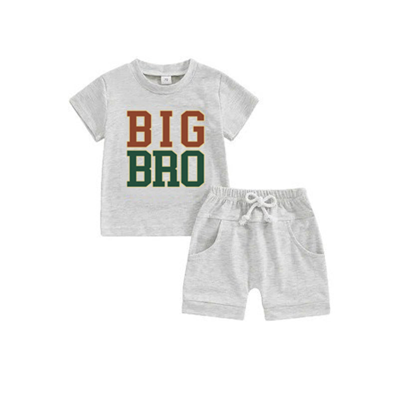 Baby Boys Big Bro Grey Shirt Shorts Summer Clothing Sets Preorder(moq 5)