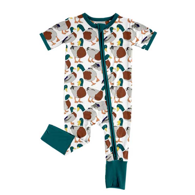 Infant Baby Kids Green Mallard Ducks Zip Rompers preorder(moq 5)