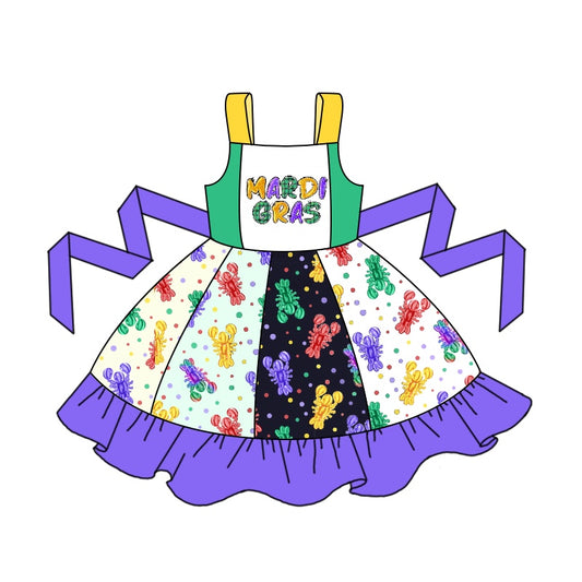 Baby Girls Mardi Gras Crawfish Straps Twirl Knee Length Dresses preorder(MOQ 5)