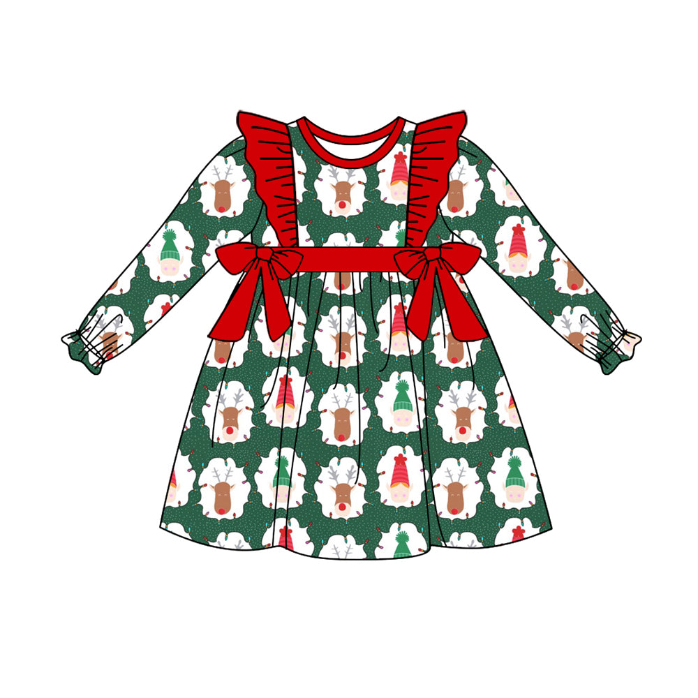 Baby Boys Christmas Bows Deer Knee Length Dresses Preorder(moq 5)