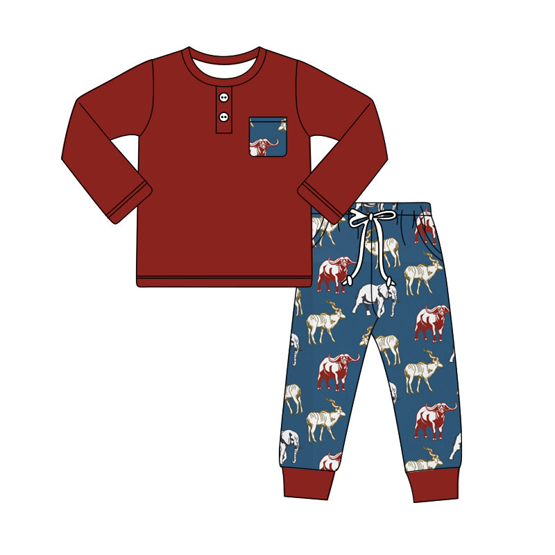 Baby Boys Wine Western Top Cows Pants Outfits Clothes Sets preorder(MOQ 5)